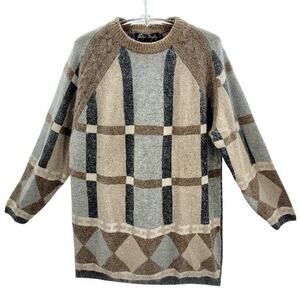 Gladys Bagley Vintage Angora‎ Bohemian Geometric Crew Neck Oversized Sweater Top